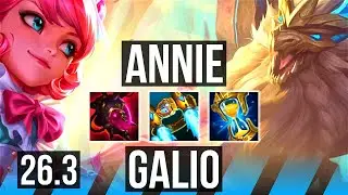 ANNIE vs GALIO (MID) | Good KDA: 13/1/8 | KR Master | 26.3