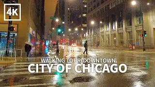 [4K] Rainy Day in Downtown Chicago, Randolph St, Washington St & State Street, Rain & City Sounds