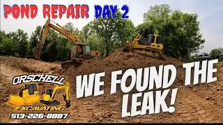 How to find the leak in a pond using a Caterpillar Excavator & Komatsu D65 Dozer. #heavymachinery