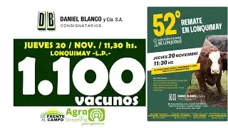 en VIVO - 11,30 hs. - REMATE de DANIEL BLANCO y CIA. S.A. - JUE. 20 / NOV. / 2025 -LONQUIMAY -L.P.-
