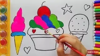 Teach Drawing Cake, Ice Cream to Kids W/ Coloring Pages Bows for Learning Colors