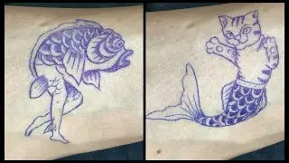 Simple DIY old school tattoo designs with pen: Mermaid