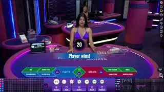 Sexy Live Dealer(Croupier) Brunette In Violet Bikini | Online Baccarat