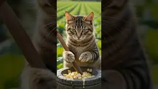 Fluffy Cat Cooking Tomato Recipe in Village Kitchen #cat