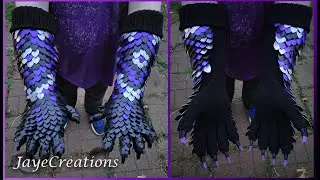 Black, Purple, and Brushed Scalemail Gauntlets - Clawed Knitted Dragonscale - ASMR - JayeCreations