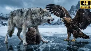 WOLF and EAGLE Save a Bear Cub on THIN ICE ! (Amazing Animal Rescue)