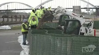 04-22-2023 Davenport, IA - Major Flood Preps: HESCO flood wall building
