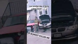 BMW radiator exploded on dude..