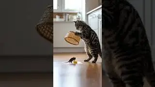 LOL! Cat hides above-mouse walks into disaster!?#cat #catandmouse #trending