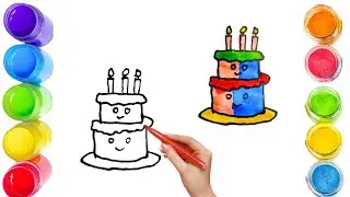 How To Draw A Cute Cake Drawing, Painting & Coloring For Kids and Toddlers_ Child Art 🐋🌈🎨
