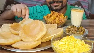 MASALA SOYABEAN WITH PURI, RICE, BEGAN KA BHARTA AND LASSI #eatwithsky #mukbang #food #asmr