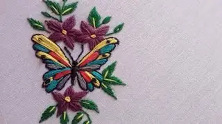 Colourful Butterfly With Flowers Motifs Hand Embroidery Design For Beginners|Normal Needle work