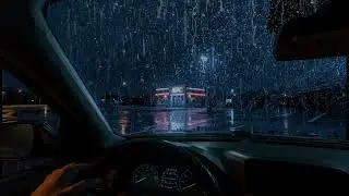 Heavy Rain Inside Car ASMR 🌧️🚗 Cozy Night Ambience Near KFC