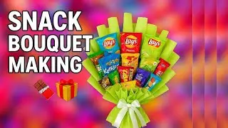 How to Make Chocolates,Snacks and Biscuits Gift Bouquet- Making Bookey Wrapping Tutorial with Ribbon