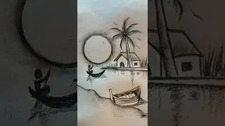 How to drawing scenery river and boat #scenerydrawing #river #boat