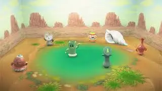 Gyroids sing K.K. Synth in an oasis