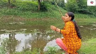 Fishing videos/Women hook fishing in our village trapa natans canal #trapanatans #hookfishing #woman