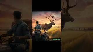 Farmer Driving a Tractor Encounters a Giant Deer #GiantDeer #WildEncounter #FarmCinematic