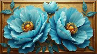 4K Floral Art Screensaver For Your Tv Blue Flowers Gold Framed Wallpaper Background Samsung Fine Art
