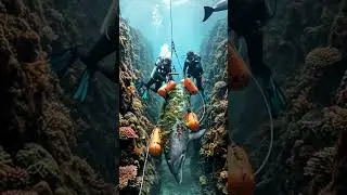 Divers perform amazing underwater dolphin rescue 😇#underwater #hero #shorts