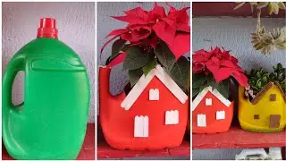 #Feito com galão plástico, esse vaso casinha ficou lindo#ideias c/ galões de 5 litros, passo a passo