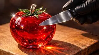 Crystal Tomato 🍅 Cutting | Ultra Satisfying Knife ASMR 🔪✨
