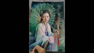 Geisha with an umbrella #originalpainting  #asianwoman #geisha #portraitpainting #watercolor
