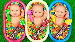 Full of 3 Rainbow Bathtub's Candy with M&M's & Magic Slime Cutting Video | #Satisfying #ASMR