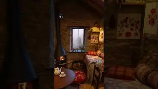Cozy Snowy Cabin Bedroom ❄️ Fireplace & Peaceful Winter Escape #logcabin #cozyvibes #snow