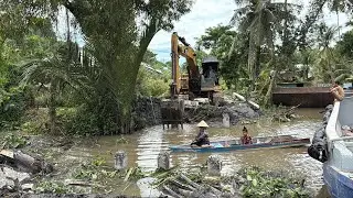 Máy cuốc tháo dỡ cầu cũ cậm trụ mới Cầu Kênh Ông Sai [ 6/10/2025 ]