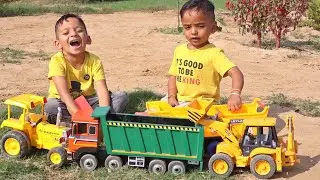 Kids Chiku and Nikku are playing with Bruder JCB, Truck toys | Tata Truck, Cement Mixer, Tractor