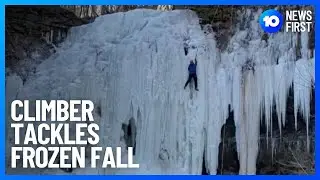 Frozen Hamilton Waterfall In Canada Scaled By Climber | 10 News First
