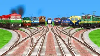 More FAKE addons train crossing At Curved Branched Railroad tracks ll Indian railways Bridge 