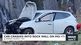 Car crashes into rock wall on MO-171