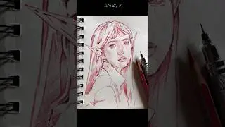 Elf girl portrait drawing with red #drawing #sketch #portrait