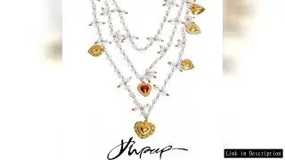 Yhpup Fashion Simulated Pearls Stone Layered Chain Heart Drop Necklace Stainless Steel Autumn&Winter