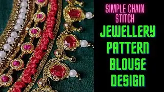 Simple chain stitch Makes Grand Jewellery Look Blouse Design🧵 with Redstone work. #aariwork
