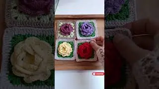 Crochet rose Granny Square #crochet #howtomakecrochet #crochetrose #grannysquare #knittig #diy