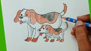 How To draw Dog and Puppy drawing | Animals and their young ones drawing