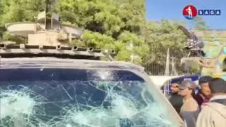 PTI Rally in Karachi: Aaj News DSNG Attacked, Reporter, Cameraman and Driver Injured