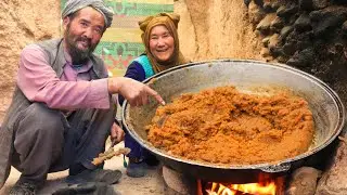 The lifestyle of an elderly couple in a cave