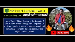 Excel Part 11 Home Tab Editing Sorting A to Z, Z to A and Custom Sorting, go to special  vishu blog