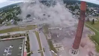 Aerial View of Abandoned Toledo Edison Acme Power Plant Stack Demolition-Implosion on July 16 2014