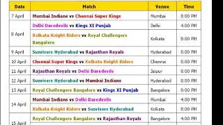 Time table of ipl 2018