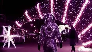 STAR WALK NECRO-NECO IN SILVER SHINING WINTER SKI OVERALL. SPACE SYMBOLISM OF PROGRESS.