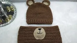 Gorro y cuello  de oso tejido a crochet