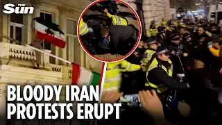 Protesters injured in VIOLENT clashes with cops outside Iranian embassy in London