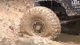 Jeep destroys a tire on rat hole at River Rock ORV