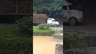 extra long body cane truck crossing flat bridge #automobile #constructionvehicle #trailer