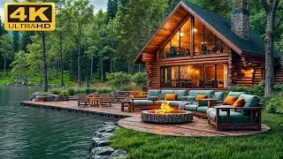 🌼 4K Spring Serenity: Lakeside Cottage Vibes with Campfire & Birdsong 🌳